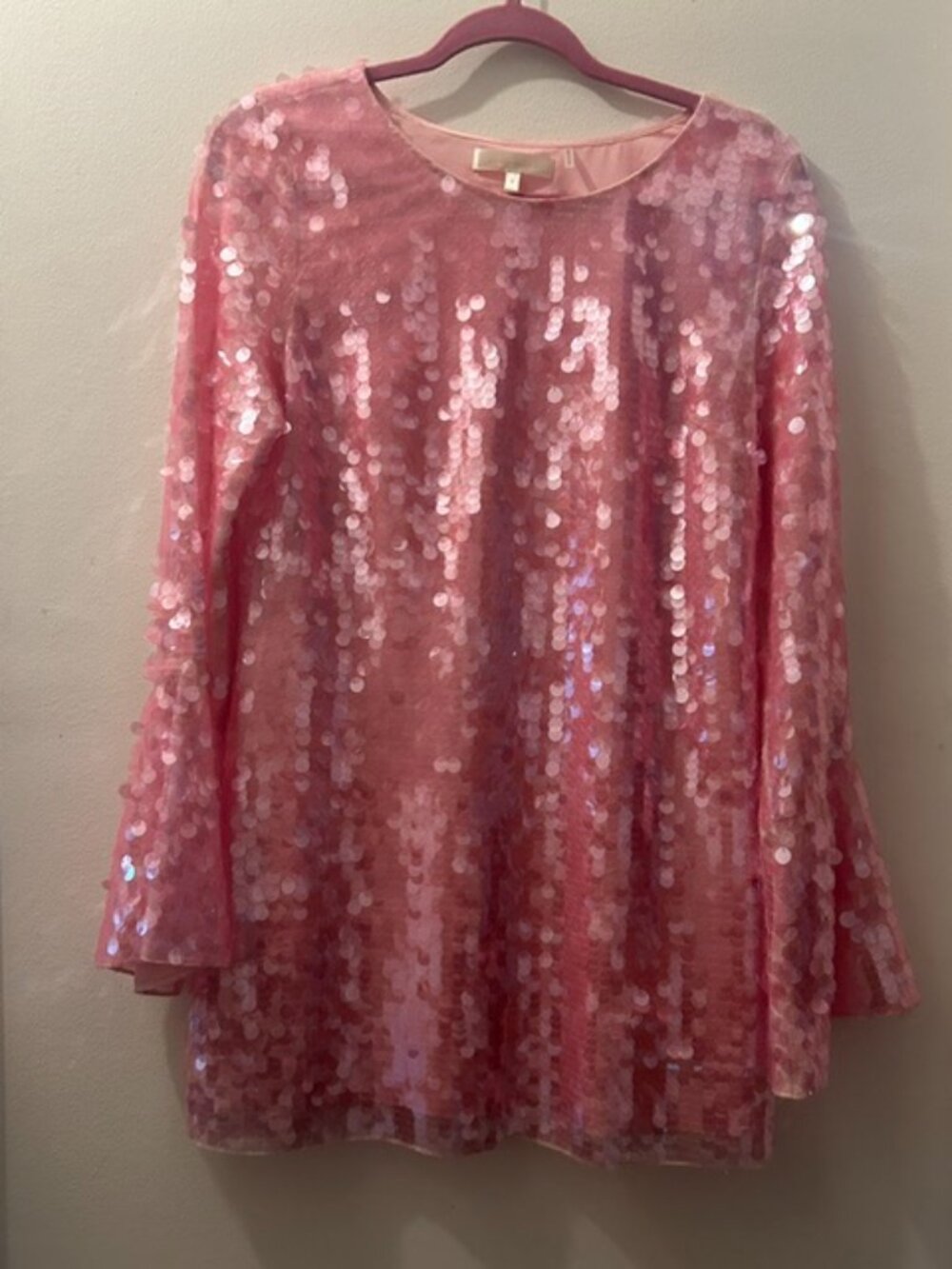 Love Shack Fancy Annabella Pretty Pink Paillette Sequin Lined Flare Mini Dress